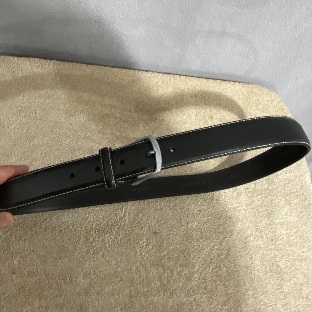 Mezlan Genuine Leather Black Dress Belt Size 34 Made in Spain Silver Buckle